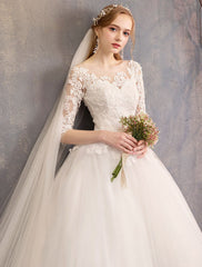 Princess Wedding Dresses Lace Illusion Half Sleeve Floor Length Bridal Gown