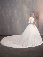Princess Wedding Dresses Lace Illusion Half Sleeve Floor Length Bridal Gown