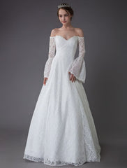 Princess Wedding Dresses Lace Off The Shoulder Long Sleeve A Line Floor Length Bridal Gown Exclusive