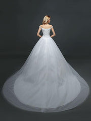 Off The Shoulder Lace Floral Appliques Tulle Ivory Aline Wedding Dresses