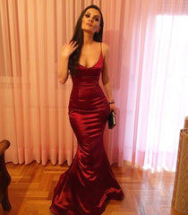 Spaghetti Straps Burgundy Mermaid Prom Dress, Burgundy Mermaid Graduation Dress, Formal Dresses