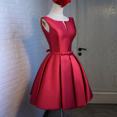 Red Satin Short Homecoming Dress, Beautiful Red Party Dress, Handmade Formal Dress