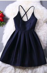 Lovey Blue Graduation Dresses, Short Navy Blue Women Dresses, Cross Back Party Dresses,Teen Formal Dresses