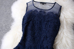 Gorgeous Navy Blue Lace Dresses, Hollow Out Homecoming Dresses for Teen