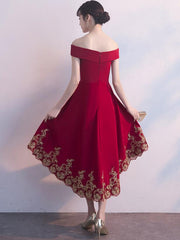 Wine Red High Low Party Dress with Gold Applique, Stylish Formal Dress, Cute Party Dress