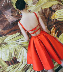 Beautiful Red Backless Satin Party Dress, Cute Short Prom Dress