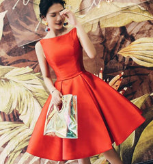 Beautiful Red Backless Satin Party Dress, Cute Short Prom Dress