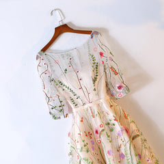 Light Champagne Knee Length Floral Party Dress, Cute Homecoming Dress