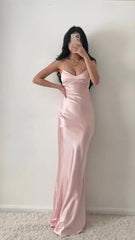 Elegant Pink Satin Mermaid Prom Dress Party Dress Evening Dress HZ1024