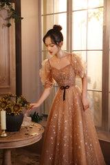 Cute Sweetheart Neckline Tulle Long Prom Dress, A-Line Evening Graduation Dress
