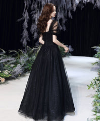 Black Off Shoulder Long Party Dress Prom Dress, Unique Black Evening Party Dresses