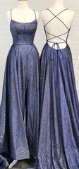 Unieke Backless Long Prom Dress Marineblauwe avondjurk