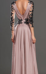 Custom Made Dusty Pink Deep V Neck Long Sleeves Lace Prom Dresses, Formal Dresses, Party Dresses