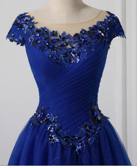 Lange nek Appliqued trouwjurk Royal Blue Wedding Party -jurken