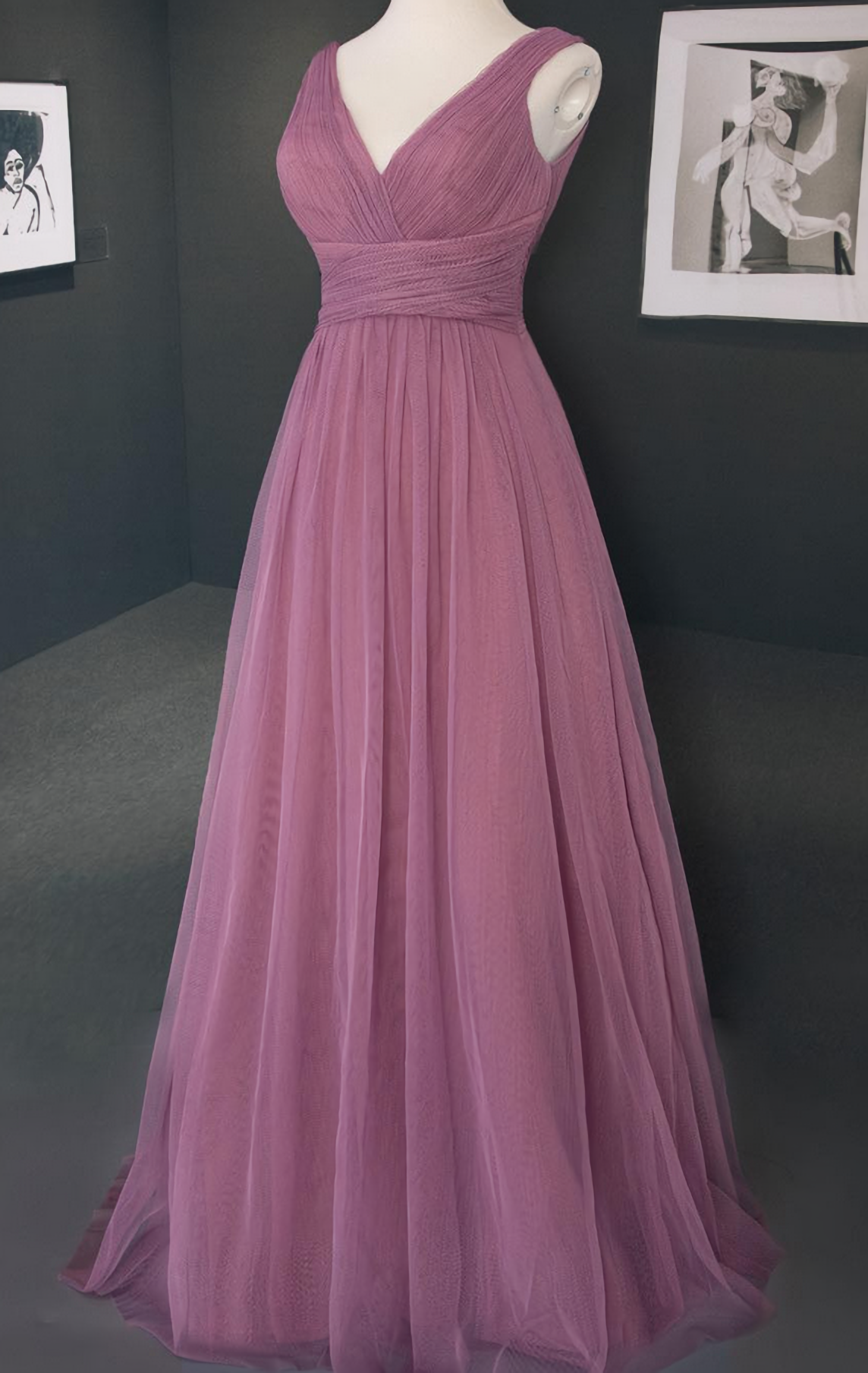 tule v-neck bruidsmeisje jurken