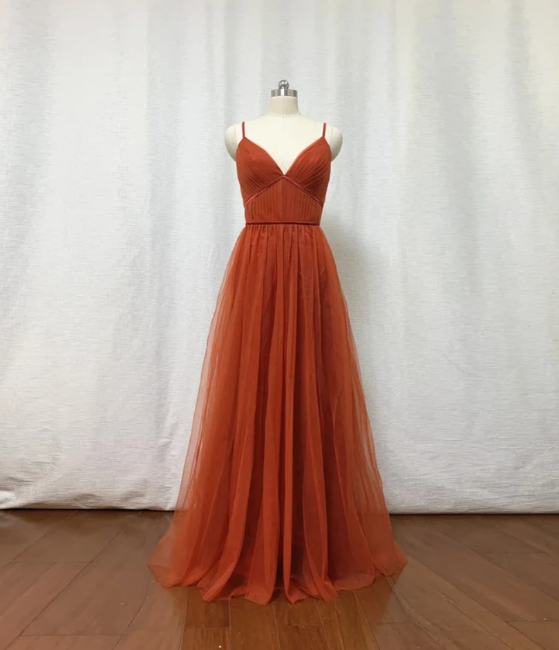 Bruidsmeisjekleding, verbrande tule bruidsmeisje jurk, 2024 spaghetti -riemen boho