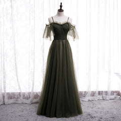 Simple Sweetheart Straps Tulle A-line Prom Dresses, Long Evening Party Dresses