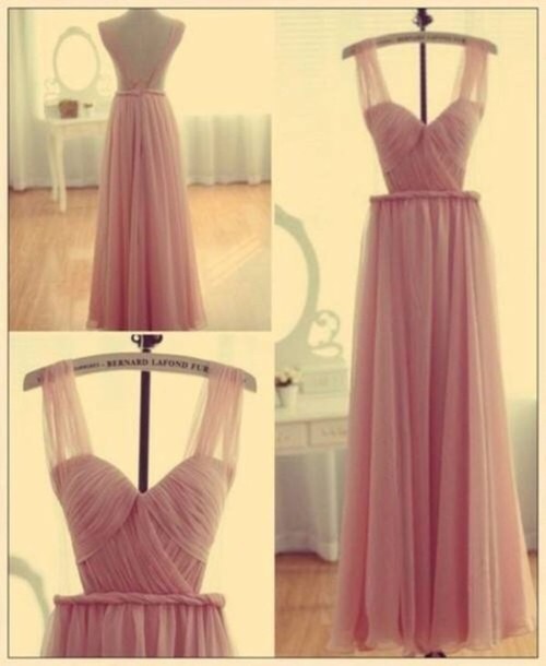 Roze bruidsmeisje jurk backless chiffon eenvoudige bruidsmeisje jurk, banden prom jurk