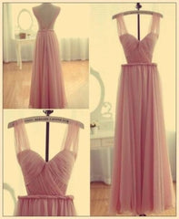 Roze bruidsmeisje jurk backless chiffon eenvoudige bruidsmeisje jurk, banden prom jurk