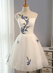 Simple White Tulle Knee Length Party Dress, White Party Dress, Formal Dresses
