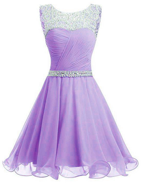 Lavender Chiffon Short Sequins and Beaded Short Party Dress, Chiffon Formal Dress, Homecoming Dresses