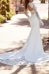 Fishtail Wedding Dress Square Neck Long Sleeve Bohemian Style Wedding Dress