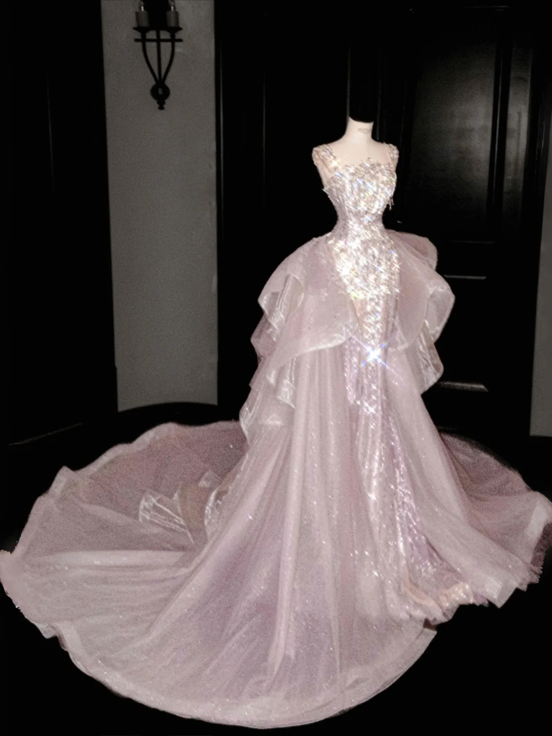 Gorgeous Pink Sequins Mermaid Beading Long Evening Dress Birthday Outfits, HZ0319