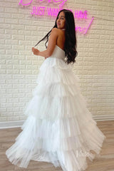 Bright Pink Tiered Prom Dress Strapless Ruffle Tulle Pageant Gown FD2855