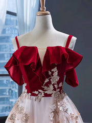 Burgundy Velvet Long Prom Dresses Champagne Tulle Ball Gown FD1974