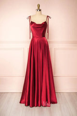 Cowl Neck Silky Satin Long Prom Dress with Slit Spaghetti Strao FD1642