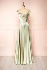 Cowl Neck Silky Satin Long Prom Dress with Slit Spaghetti Strao FD1642