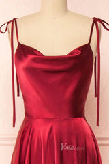 Cowl Neck Silky Satin Long Prom Dress with Slit Spaghetti Strao FD1642
