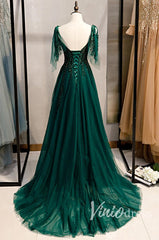 Dark Green Tulle Prom Dresses Long A-line Evening Gown FD2064