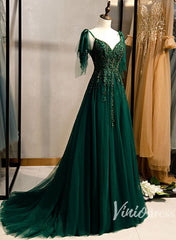 Dark Green Tulle Prom Dresses Long A-line Evening Gown FD2064