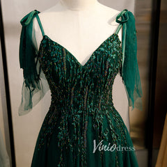 Dark Green Tulle Prom Dresses Long A-line Evening Gown FD2064