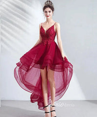 Dusty Blue High Low Prom Dresses Spaghetti Strap Cocktail Party Dress FD1684