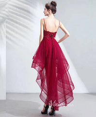 Dusty Blue High Low Prom Dresses Spaghetti Strap Cocktail Party Dress FD1684