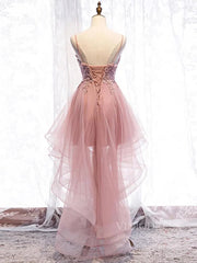 Dusty Blue High Low Prom Dresses Spaghetti Strap Cocktail Party Dress FD1684