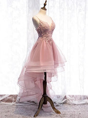 Dusty Blue High Low Prom Dresses Spaghetti Strap Cocktail Party Dress FD1684