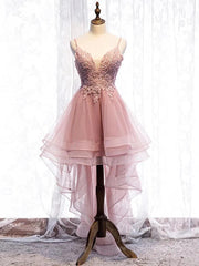 Dusty Blue High Low Prom Dresses Spaghetti Strap Cocktail Party Dress FD1684