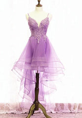 Dusty Blue High Low Prom Dresses Spaghetti Strap Cocktail Party Dress FD1684
