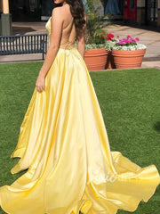 Dusty Rose Pink Satin Long Prom Dresses with Pockets FD1350