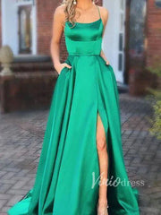 Dusty Rose Pink Satin Long Prom Dresses with Pockets FD1350