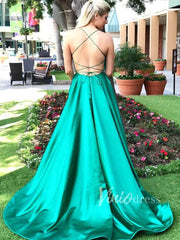 Dusty Rose Pink Satin Long Prom Dresses with Pockets FD1350