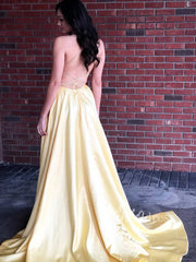 Dusty Rose Pink Satin Long Prom Dresses with Pockets FD1350