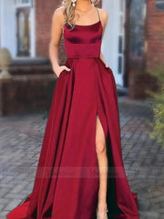 Dusty Rose Pink Satin Long Prom Dresses with Pockets FD1350