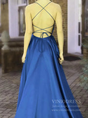 Dusty Rose Pink Satin Long Prom Dresses with Pockets FD1350