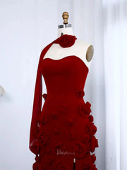 Elegant Pink Rose Prom Dresses Flower Blossom Sheath Formal Dress Strapless BD037