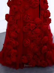 Elegant Pink Rose Prom Dresses Flower Blossom Sheath Formal Dress Strapless BD037