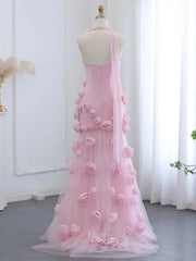 Elegant Pink Rose Prom Dresses Flower Blossom Sheath Formal Dress Strapless BD037